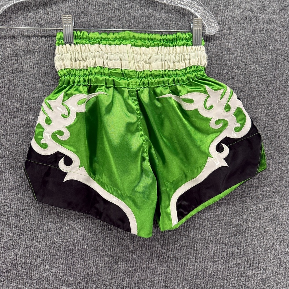Fluory Muay Thai Shorts Mens XS Green White Black Logo Embroidered Kick Boxing